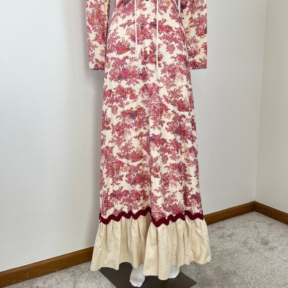 RARE Vintage 60's 70's Gunne Sax Black Label Pink Toile Prairie Maxi Dress (XS) - Picture 11 of 16